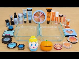 Cinderella Blue vs Orange Pumpkin - Mixing Makeup Eyeshadow Into Slime ASMR Satisfying Slime Video