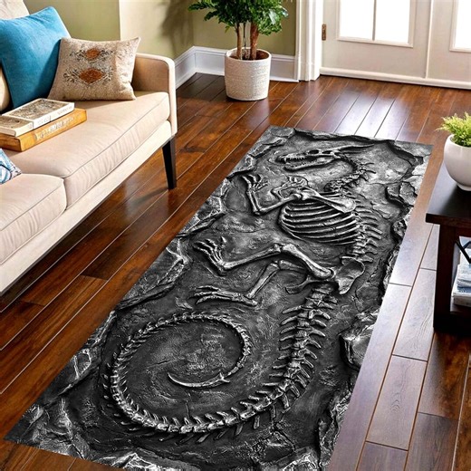 Dinosaur Fossil Skeleton Runner Rug: 3D Stone Bone Print Hallway Carpet, Non Slip Washable - Etsy