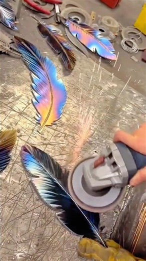 Metal Feather Crafting Process Precision Grinding and Heat Color Finishing #shorts