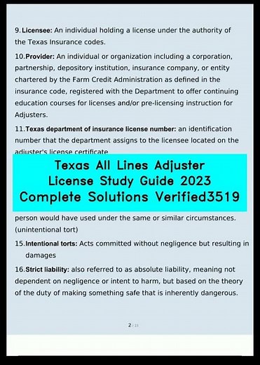 Texas All Lines Adjuster License Study Guide 2023 Complete Solutions Verified3519 video