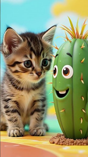 The Cat and the Cactus 🌵😹 Curious Kitten Sniffs Funny Cartoon Cactus