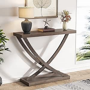 Tribesigns Console Table, Industrial Rustic Entryway Table for Hallway, 35 inch Farmhouse Wood Sofa Table Thicken Accent Tables for Living Room (Espresso)