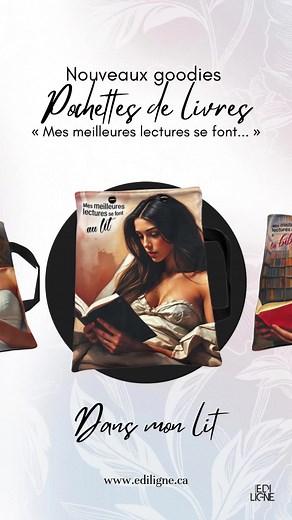 📚✨ Nouveautés : les pochettes de lecture parfaites ! ✨📚 🚨 6 nouveaux modèles disponibles dès maintenant ! Découvrez nos pochettes de livres originales et confortables : ✨ Matières : Squish et micropolar, douces et résistantes. ✨ Taille : 44 x 49 cm, parfaites pour protéger vos livres préférés. ✨ Prix : 27,99$. Chaque pochette commence par « Mes meilleures lectures se font… » et se termine par votre lieu de lecture préféré : 🏖️ … à la plage 🛏️ … au lit 🛋️ … sur mon divan 📚 … à la biblio 🚌