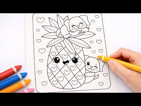 Adorable Puppy & Pineapple Coloring Page 🍍🐶 Cute Crayon Art for Kids