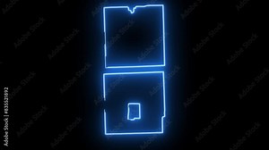 map of Warren in Michigan with a blue glowing neon effect