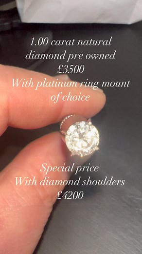 This is a pre-and Diamond, one carat natural to be set in 18 carat or platinum ring of choice £3500 or with diamond shoulders from £4200 be quick if you’re looking for an absolutely beautiful diamond at the right money ! ONLY ONE LIKE THIS AT THIS PRICE Call Adrian to book an appointment to view the diamond ! We have a multitude of settings to choose from! 07810893224 | Adrian Catheralls Diamond Merchant | Facebook