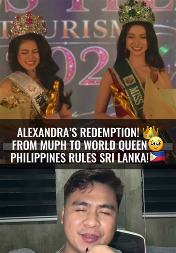 🇵🇭 DOUBLE VICTORY PARA SA PILIPINAS! 👑👑 Hindi man nagtapos sa Miss Universe Philippines ang pangarap ni Alexandra Krishna Oriño, pinatunayan niyang may mas malaking plano ang tadhana para sa kanya. 🌟 Sa international stage sa Sri Lanka, kinoronahan siya bilang Miss Tourism 2026, habang si Ma. Kathleen Monjardin naman ay itinanghal na Miss Teen Tourism Universe 2026! Isa na namang patunay na kahit saan dalhin ang mga Pilipina, kaya nating makipagsabayan at mangibabaw. 🇵🇭✨ Para sa akin, si