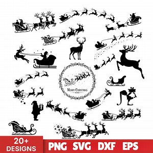 Santa's Sleigh SVG: Reindeer Silhouette Cut Christmas Files, Reindeer Clipart, Holiday Png (DIGITAL DOWNLOAD) - Etsy