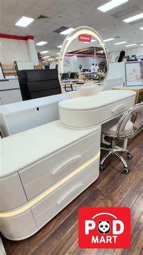 25K views · 127 reactions | ✨LED Makeup Vanity – New Arrival!✨ Modern design, bright LED mirror, and plenty of storage. Smooth white finish + comfy swivel chair — perfect for any bedroom. ✔ LED ring mirror ✔ Large drawers & side cabinet ✔ Clean and stylish look ✔ Limited stock at PDMart | PD Mart | Facebook