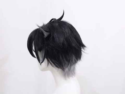 XiongXiongLe Halloween Anime Role Cosplay Wig Men Costume Upturned Short Black White Wavy Hair Wig for Adult Cos Anime Role Party Halloween Christmas