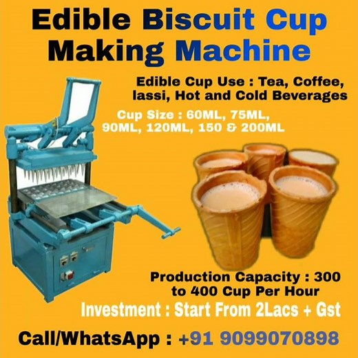 Edible Biscuit Cup Making Machine For Tea Coffee Hot and Cold Beverages