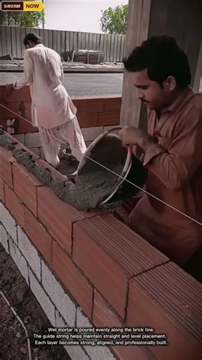 Precise Masonry Bucket Tool for Mortar Pouring and Brick Alignment in Structural Wall Construction