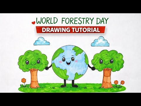 World Forestry Day Creative Poster Drawing tutorial for Kids🌳🌍| #WorldForestryDay #SaveForests #art