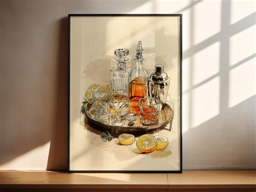 Bar and Cocktail Poster | Drinks Illustration Wall Art Print | Bar Cart Decor - Etsy