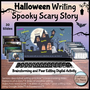Halloween Writing Spooky Story   Prompts & Peer Editing Digital