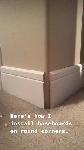 Here’s how I install baseboards on round corners. #yegsmallbusiness #yegcarpenter #yegrenovations #yegcontractor #yegsmallbiz #yegreno #finishcarpentry #finishcarpenter #reno #renovation #renovationproject #renovatingourhome #renovations #renos #baseboards #baseboard #trim #yegbasementdevelopment
