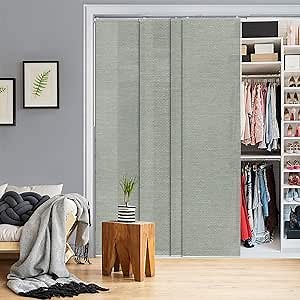 GoDear Design Adjustable Sliding Closet Door Blinds 45.8"- 86" W x 96" H, Extendable Panel Track Vertical Blinds for Sliding Doors, Shimmering Trimmable Fabric Panel Curtains, Semi-Sheer, Moonstone