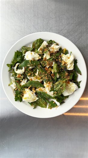 gabe roberge on Instagram: "• runner beans + fresh mozzarella • A beautifully simple salad, a plateful of textures. Fresh, crunchy, and slightly charred runner beans dressed in some lovely white balsamic and oil. Thai basil for some subtle anise and deep herbal notes, Italian parsley for tons of brightness, soft and creamy fresh mozzarella. A sprinkling of the best breadcrumbs. Picture yourself on a mediterranean beach somewhere as you crunch down into this salad. recipe in the substack