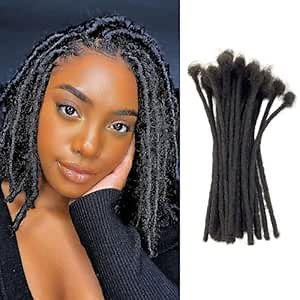 0.8cm 8Inch 40 Strands Loc Extensions Human Hair 100% Handmade Permanent Dreadlock Extensions for Women Men Can Be Curled and Bleached Loc Extension with Needle(width 0.8cm natrual color)