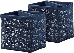 Carson Dellosa 5.25" Blue Desk Organizer Set, 2 Collapsible Office Storage Containers, Silver Star Pocket Charts for Storing Pen, Crayon, and Other School Supplies for Classroom Organization