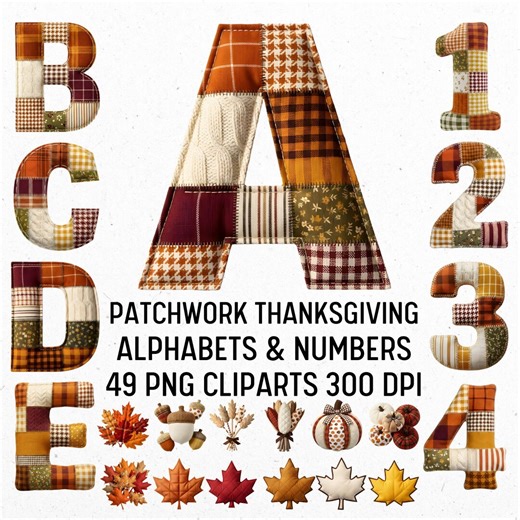 Patchwork Thanksgiving Alphabet PNG, Quilted Autumn Letters Clipart, Cozy Fabric Fall Letters - Etsy Canada