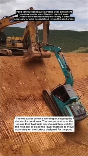 TWO EXCAVATORS ASSISTING THEIR TEAMMATE WORKING IN A POND AREA!