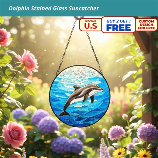 Dolphin Stained Glass Suncatcher, Ocean Decor - Etsy