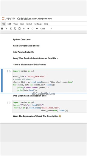 Python One-Liner: Read Multiple Excel Sheets into Pandas Instantly! ⚡📊 #PythonTips #DataAnalysis