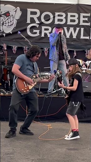 10 year old rocks out with his guitar teacher / best moment and crowd love it. #kidinfluencer