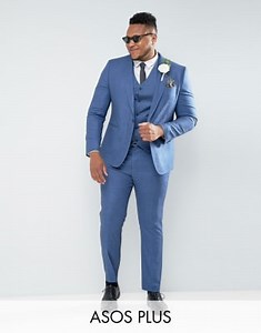 ASOS PLUS Wedding Slim Suit In Blue Tonic  | ASOS
