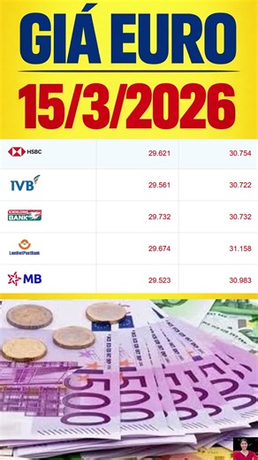 Giá euro hôm nay 15/03/2026 tăng hay giảm? Euro mới nhất