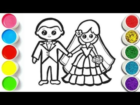Cute Bride Groom Drawing, painting & Coloring For kids and Toddlers