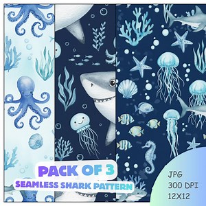 Pack of 3 Seamless Shark Pattern | Shark Digital Paper | Shark Pattern Digital Download | Kids Shark Pattern | Marine Life Pattern - Etsy