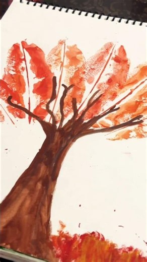 Beautiful Autumn Tree Painting 🍁 | Easy Finger Painting #Art #Shorts