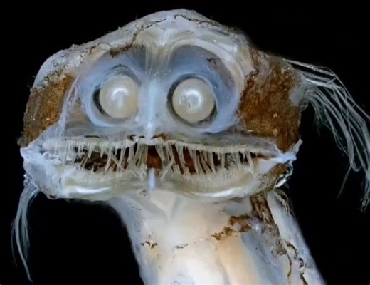 Telescopefish, a rare deep-sea creature known for its eyes adapted for spotting bioluminescence