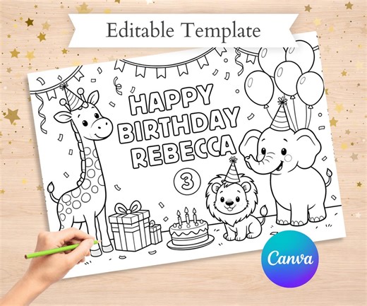 Custom Birthday Coloring Page for Kids Personalized Coloring Pages Kids Party Activity Printable File - Etsy