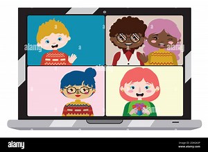 Cartoon boys and girls chatting on laptop screen, distant learning, office chat, communication themed background Stock Vector Image & Art - Alamy