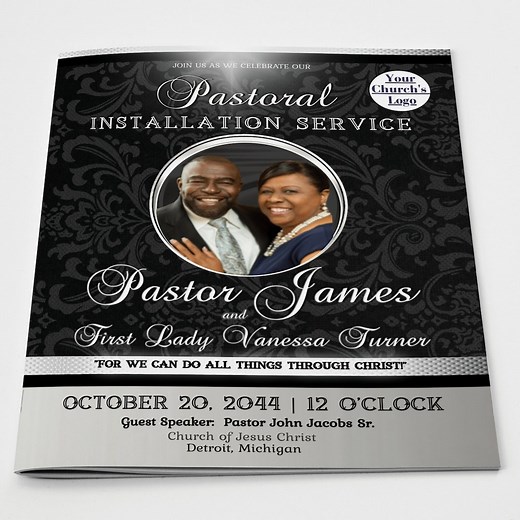CORJL Pastoral Installation Pastor Program Template | Editable | Vintage Royal Black & Silver | Size: 11X17 / Folds to 8.5x11 | 12 Pages - Etsy