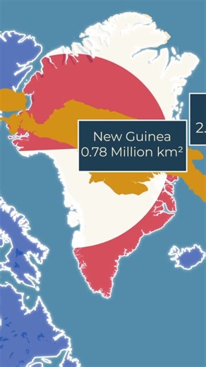 Mapped Out on Instagram: "Greenland is far bigger than most people realise. Bigger than Mexico. More than twice the size of New Guinea. On a population map, it looks empty. On a strategic map, it changes everything. The map tells a very different story. Full breakdown 👇 https://youtu.be/91L7WW629zk #greenland #maps #geographyfacts #worldmap #mapcomparison"