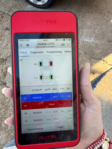 Replaced a TPMS sensor on the Cadillac. Customer will need to replace the other 3 soon.