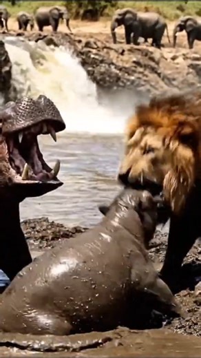 Hippo vs Lion #wildlife #animals #nature