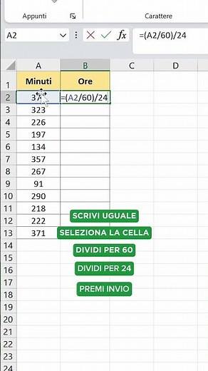 Convertire MINUTI in ORE in Excel