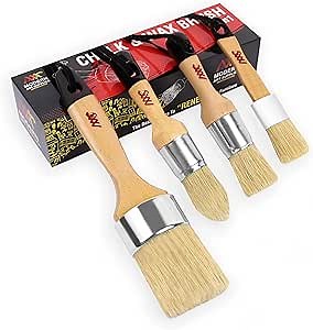 Chalk Wax Paint Brush 4PCs Set Including 3 Small for Furniture Painting and 1 Large Bristle Paint Brushes Set Compatible with Annie Sloan Paint, Fusion Mineral Paint
