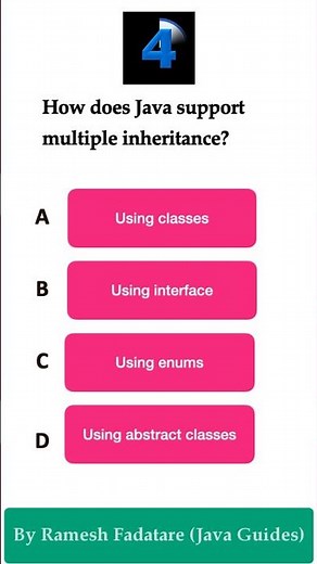 Java Quiz 5 - How does Java support multiple inheritance? #java #javaprogramming #quiz