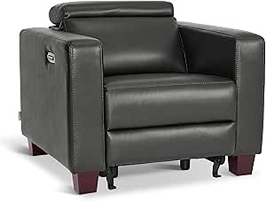 MCombo Zero Wall Recliner Chair, Wall Hugger Power Recliner Chair with Adjustable Headrest, High Wood Leg, USB Charge Ports, for Living Room, Small Spaces, HL128 (Faux Leather, Dark Grey)