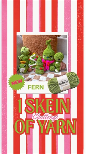 LovedKnots | Cour | Crochet Gifts for littles on Instagram: "1 skein of yarn challenge is here! I had so much fun with this, also can we all just say how incredible this NEW fern color is!!! Perfect for all the cute holiday makes! 💚✨ run to yarnspirations website NOW! Patterns used: @crochetbyjanina mini chonky frog with crown, mistletoe munchies & chubby Christmas meanie with scarf @crochetwithbri ABC pattern bundle cami chameleon @bkaycrochet Hygee the hatchling turtle COMING SOON @endeemade 