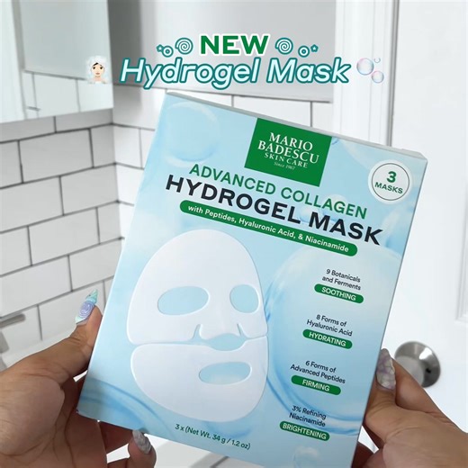 Drench your skin in collagen care 💧 Our NEW Advanced Collagen Hydrogel Mask is packed with Peptides Hyaluronic Acid for post-facial radiance at home. | Mario Badescu Skin Care
