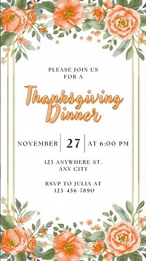 Editable Thanksgiving Invitation Template in Canva 🍂 Orange Roses Fall Invite