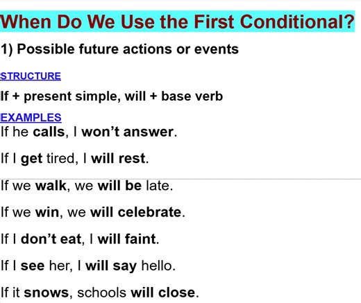 When Do We Use the First Conditional? 1) Possible future actions or events | Empowering English Learning