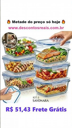 Kit 6 Potes De Vidro Hermético 640ml Marmita Tampa Vedação Transparente